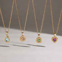 Collier pendentif halo en pierres colorées avec cadre doré, motifs poire, ovale, coussin, cœur, bijoux minimalistes pour femmes, cadeaux