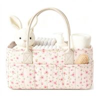 Organisateur de couches pour bébé nouveau-né, sac fourre-tout matelassé à imprimé floral, grande capacité, panier de rangement pour soins de bébé avec poignées de transport