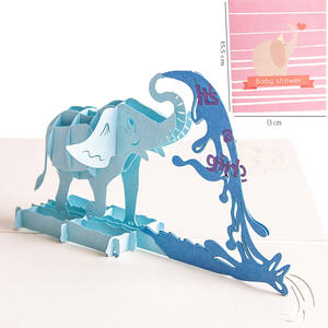 Carte pop-up 3D éléphant animal pour baby shower, artisanat en papier fait main créatif, impression UV, estampage à chaud, carte de vœux DIY, cadeau - Product Image 1