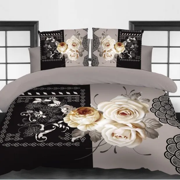 king size bedding 7 piece comforter sets 3D floral printed luxury bed sheet
