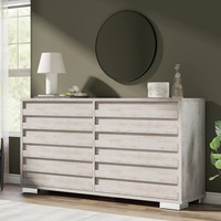 Commode à 6 tiroirs en bois blanc à rainures de style ferme, armoire de rangement polyvalente, commode pour chambre à coucher, salon
