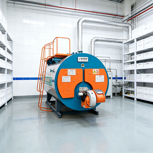 Chaudière à vapeur industrielle automatique horizontale au gaz ou au mazout WNS, ensemble complet avec brûleur, pompe d'alimentation en eau et cheminée - Product Image 3