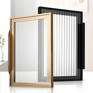 OUGOO Armoire <span class=keywords><strong>coulissante</strong></span> moderne en aluminium et verre avec éclairage LED, 5+ tiroirs, design minimaliste personnalisable pour le salon - Product Image 4