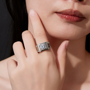 2026 Domineering Hot Style S925 Sterling <b>Silver</b> Square Frame Paved Moissanite Retro Embossed Business <b>Men</b> Wide Fixed <b>Ring</b> - Product Image 5