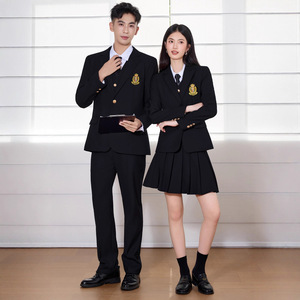 School Uniform Set Long Sleeve Black Preppy Style For Men And Women Fall 2025 Polyester Woven Unisex - Product Image 1
