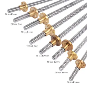 T8 Tr8x2 P2 lead 2mm 400mm brass flange nut stainless steel trapezoidal thread lead screw for 3d printer