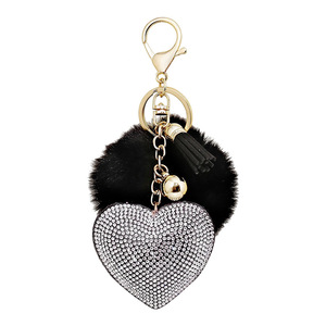Mới Tình yêu pha lê trái tim Rhinestone trang trí Pom Pom Puff bóng <span class=keywords><strong>Keychain</strong></span> với tua Bling Túi Quà Tặng Ngày Valentine Mặt dây chuyền - Product Image 1