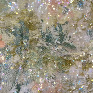 Оптовая продажа, полиэфирная гипюровая ткань с цифровой печатью, блестками, вышитая ткань с блестками, стрейч-сетчатая ткань с блестками для платья - Product Image 4
