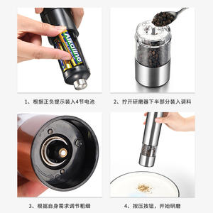 Moulin à poivre en acier inoxydable, forme cylindrique, transparent, pour cuisine, bouteille à condiments solide, électrique rechargeable - Product Image 4