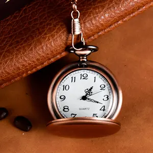 Часы мужские карманные в стиле ретро, гладкие кварцевые наручные, с цепочкой с подвеской под розовое золото с полировкой, индивидуальная гравировка, подарок, черные