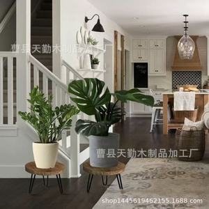 Wooden flower <b>pot</b> base, indoor movable flower and plant small floor shelf, portable wrought iron leg <b>stand</b> - Product Image 3