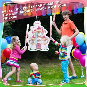 Princesse Château <span class=keywords><strong>Pinata</strong></span> Diadèmes Couronne Bandeau Masque Gem Autocollants Gem Anneaux et Pailles <span class=keywords><strong>Kit</strong></span> pour Thème Fête D'anniversaire Fournitures Décor - Product Image 6