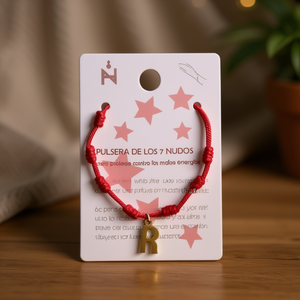 Braccialetto Angelina a Sette Nodi con Corda Rossa e Charm R Placcato Oro, Unisex per Uso Quotidiano - Product Image 2