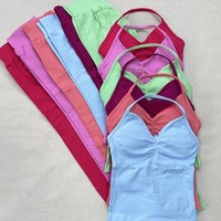 Ensemble de leggings sans couture pour femme, ensemble de yoga sans couture, vêtements de fitness, leggings de sport froncés aux fesses, débardeur rembourré, tenues d'entraînement, vêtements de sport