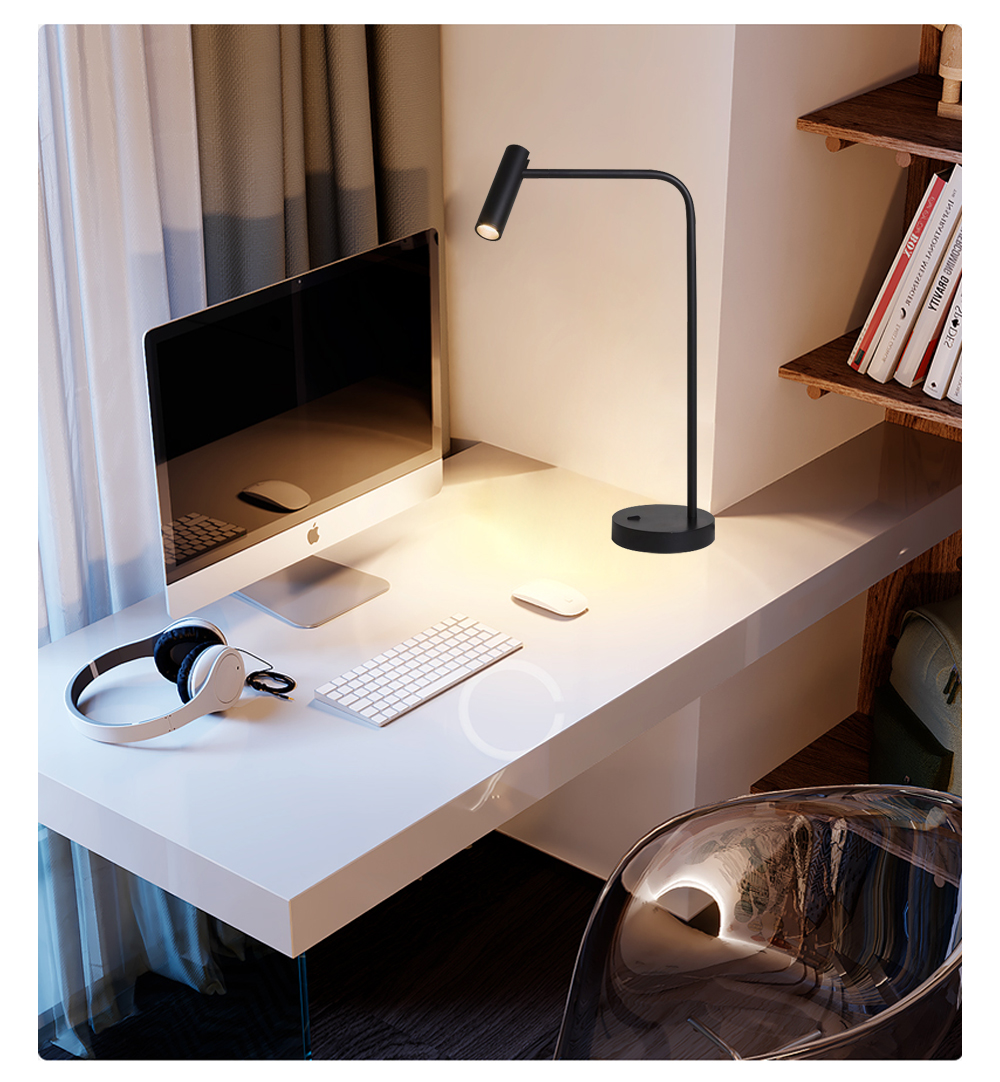 Morden Adjustable Single Tube Metal Satin Nickel Desk Lamp 3000k Led Table Lamp Reading Lamp Table Light