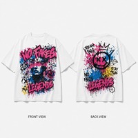 Hochwertiges Graffiti-Porträt T-Shirt für Herren Maßgefertigt 300 GSM Nur Digitaldruck Übergroßes Kurzarm Hip-Hop Streetwear Oberteil