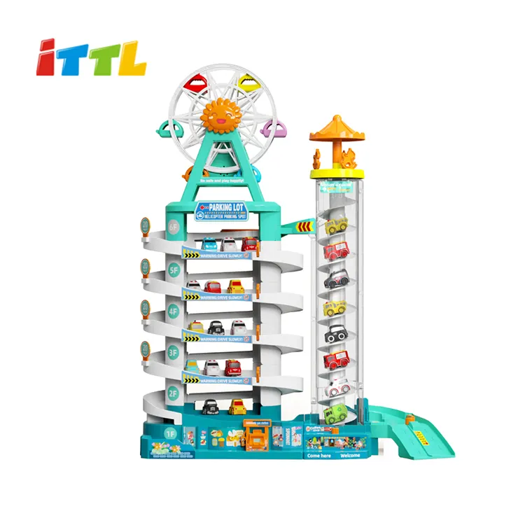 電気照明多層鉄道車大型おもちゃ駐車場DIY車建物画期的な冒険教育スロットおもちゃ