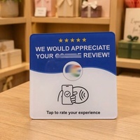 Autocollant de table en acrylique bleu NFC en stock usine, carte de commentaires G, tactile et connectable, scannez le code QR pour commander le menu, panneau signalétique