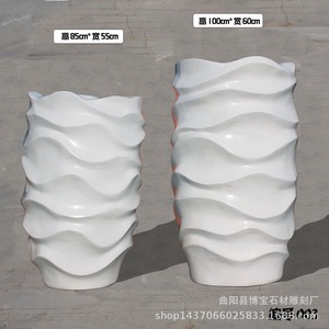 Thời Trang Mới Hiện Đại Trắng Vàng Hình Dạng Sóng Trang Trí Nội Thất Nghệ Thuật Sợi Thủy Tinh Chậu Hoa - Product Image 2