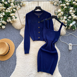 Bộ Đầm Hai Mảnh Dành Cho Nữ, Áo Cardigan Len Và Váy Hai Dây, Set Đầm Hai Mảnh Ôm Body, Trang Phục Hai Mảnh, Đầm Nữ Bán Buôn - Product Image 2