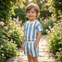 Ensemble décontracté personnalisé en fibre de bambou rayé pour bébés et enfants : T-shirt et short d'été
