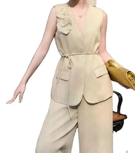 Elegante Conjunto de Dos Piezas <span class=keywords><strong>para</strong></span> <span class=keywords><strong>Mujer</strong></span> de <span class=keywords><strong>Oficina</strong></span>, Primavera, Antiarrugas, 100% Poliéster, Chaleco sin Mangas, Pantalones Largos, Moda <span class=keywords><strong>para</strong></span> el Trabajo - Product Image 1