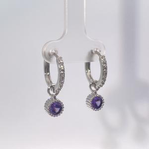 Pendientes de Mujer Elegantes y Clásicos de Tianyu Gems, con Circonita Cúbica Redonda Púrpura Geométrica, Chapados en Oro y Latón - Product Image 2