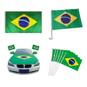 Nx Custom Polyester 30*45cm Brazil Hanging Car Window Flag with Car Flag Plastic Poles for Cheering Event