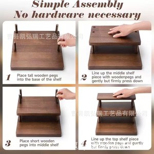 Wooden tiered <b>desktop</b> <b>shelf</b>, three-tier doll and figurine display rack, multi-layer solid wood perfume and skincare product - Product Image 3