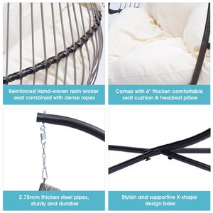 <span class=keywords><strong>Silla</strong></span> <span class=keywords><strong>Colgante</strong></span> Plegable de Metal <span class=keywords><strong>Tipo</strong></span> Huevo con Soporte en Forma de C, Cojín y Almohada Impermeables para Muebles de Exterior y Uso en Parques - Product Image 6