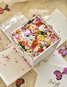 <span class=keywords><strong>Caja</strong></span> Sorpresa con Explosión <span class=keywords><strong>de</strong></span> <span class=keywords><strong>Confeti</strong></span> Grande, Mariposas y Flores en Aerosol, Hecha con Materiales Reciclados, para Cumpleaños - Product Image 4