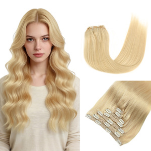 Lot de 7 extensions capillaires chinoises 100 % non-Remy à clipser, pour tête entière, sans couture, à tirage unique, douces et lisses - Product Image 1