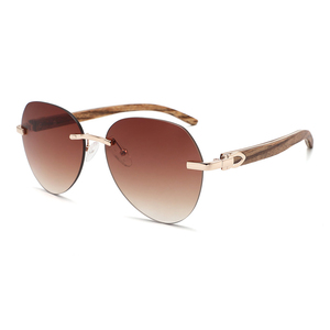 2024木製アームビッグラウンド不規則なサングラスフランススタイルリムレスカットレンズレディース屋外Uv400手作り眼鏡 - Product Image 4