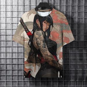 Camisetas con Estampado de Tatuaje de Samurái para Hombre, Moda Sexy, Estilo Casual Harajuku, Ropa Urbana, Camisetas con Cuello Redondo y Estampado 3D Hip Hop - Product Image 4