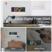 Jam Dinding Digital Besar 13 Inci dengan Pengubah Warna RGB, Remote Control, Peredup Kecerahan Otomatis, Jam Besar dengan Lampu Malam