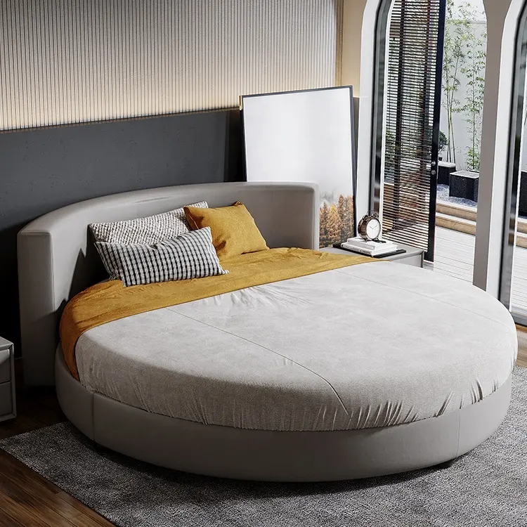 Round Shape Italian Modern Design Furniture Comfortable Fabric Circle Beds Love Hotel Kind Size Luxury Double Round Bed