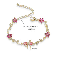 Bracelet pour femme en cuivre plaqué or 18 carats avec nœud romantique et zircon coloré en forme de fleur à cinq pétales, idéal pour mariage et soirée - Grande Vente