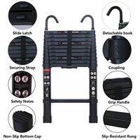 Échelle télescopique en aluminium haut de gamme de 10,5 pieds avec 2 crochets de toit détachables, style moderne, pour usage domestique