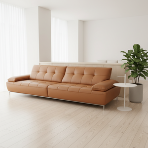 Divano Angolare in Pelle di Alta Qualità con Struttura in Legno Massello Moderno per Villa e Appartamento, Garanzia 10 Anni - Product Image 4