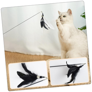 Jouet pour chat à livraison rapide : bâton à ressort avec manche en bois, plume et clochette, tête de remplacement amovible, durable, pour gratter et stimuler votre chat. - Product Image 5