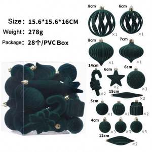 Nouvelle Arrivée Design Luxe Lot de 28 Boules de Noël en Velours Floqué Écologique 2,75 Pouces en PS pour Décoration - Product Image 6