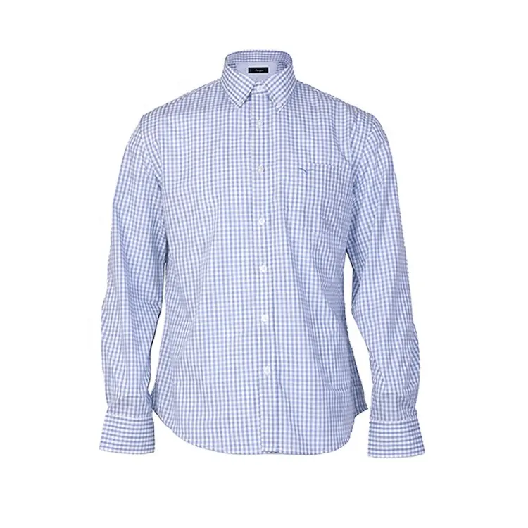 Popular different kinds of comfortable blue check dress shirt formal men