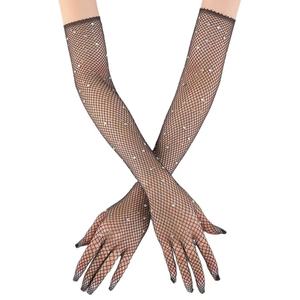 TY mesh rhinestone gloves women's thin point drill fishing net hole hollow-out iron drill flash show lace gloves