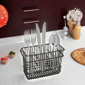 Porte-couverts multifonctionnel en métal noir, support autoportant ou mural, panier de rangement pour ustensiles de cuisine - Product Image 2