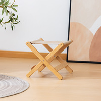 Tabouret en bois portable pour l'extérieur, chaise en bois avec surface de siège en toile, tabouret pliant léger pour le camping