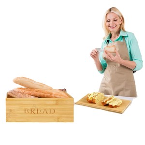 Bamboo Bread <b>Storage</b> <b>Box</b> With Lid And Tray For Kitchen Use - Product Image 2
