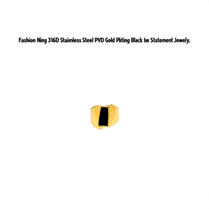 Fashion <b>Ring</b> 316L Stainless Steel PVD Gold Plating Black Inlay <b>Statement</b> Jewelry - Product Image 2