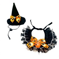 Vente directe usine : Nouveau set de bavoir et chapeau pour animaux de compagnie, décoration d'Halloween, foulard en dentelle réglable pour chats et chiens, accessoire festif pour animaux.