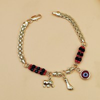Bracelet de cheville réglable fait main en alliage de cuivre, motif éléphant et œil porte-bonheur bohème, bijoux de mode pour femme, idéal pour les vacances