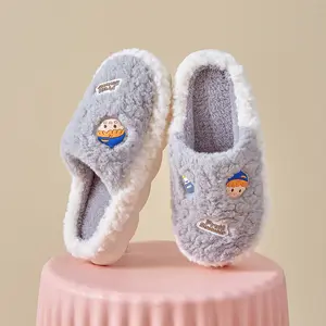 Winter Katoenen Slippers Cartoon Comfortabele Pluizige Pluche Indoor Harige Gesloten Neus Dame Slipper Unisex Slippers Voor Huis
